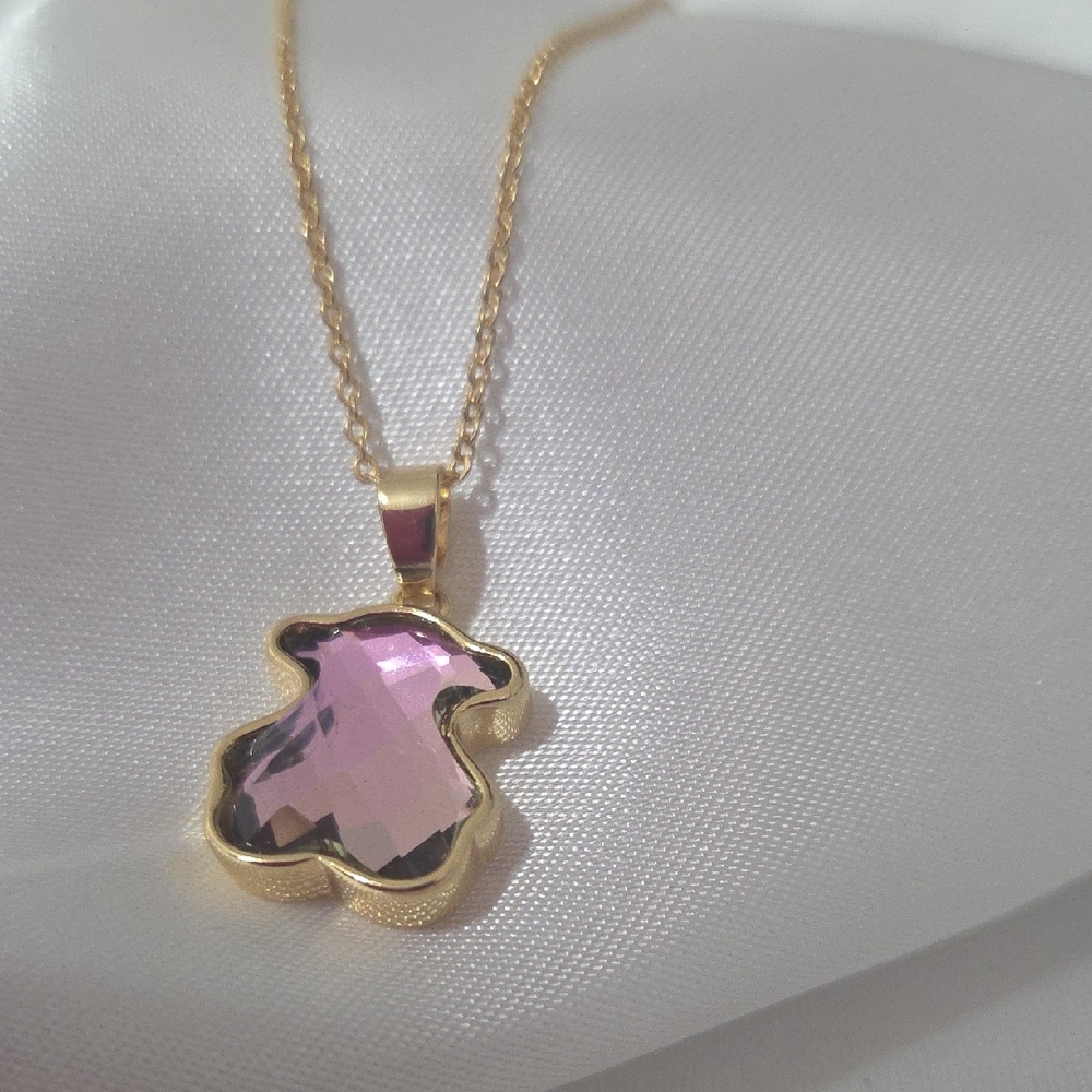 18k Gold Plated Stainless Steel  Necklace with Pink Pendant